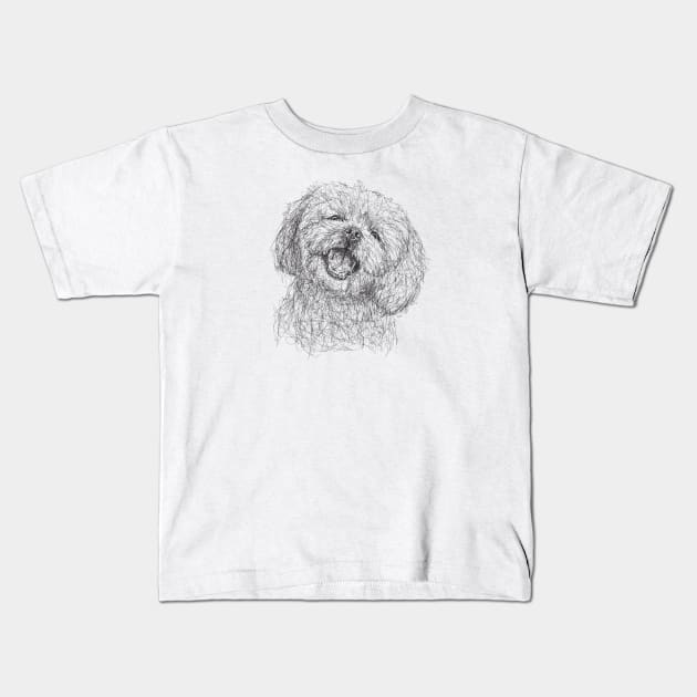 Maltese dog draw with scribble art style Kids T-Shirt by KondeHipe